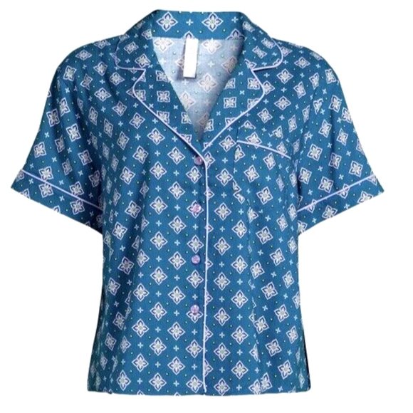 JOYSPUN 2X 18W-22W Women's Plus Corsair Blue Green Notch Collar PJ TOP NWT - Picture 1 of 6